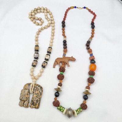 Safari Jewels - Cheetah Stone & Wood Carved Necklaces (14k Clasp)