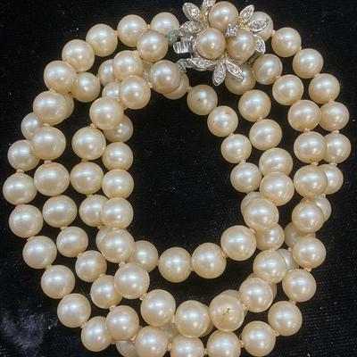 Vintage Faux Pearl Crystal Choker Necklace
