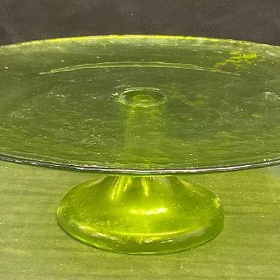 Vintage Vaseline Style Green Glass Cake Stand
