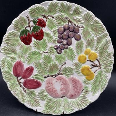 Signed Vintage Ceramic Majolica Fruit Motif Plate
