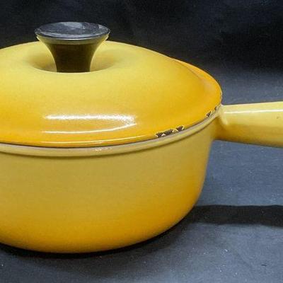 Vtg Le Creuset Yellow Cast Iron Saucepan
