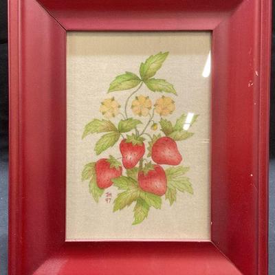 Vntg Sgn JM Strawberry Folk Art Theorem Painting
