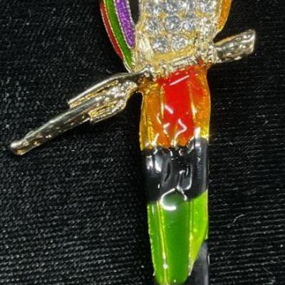 Ali Lang Gold Tone Crystal Enamel Bird Brooch
