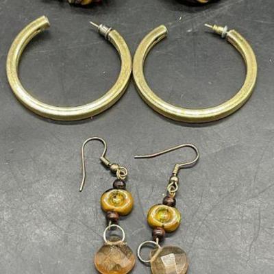 Lot 4 Earth Toned Beaded Hoop & Drop Earrings
