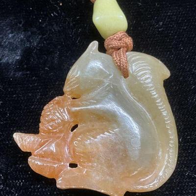 Asian Carved Jade Squirrel Pendant
