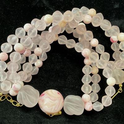 Vintage Pink Lucite Beaded Necklace
