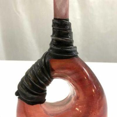 Hand Blown Art Gls Vase W Silv Pl Ovrlay Area
