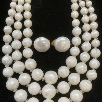 Lot 2 Vtg Trifari Faux Pearl Earrings & Necklace
