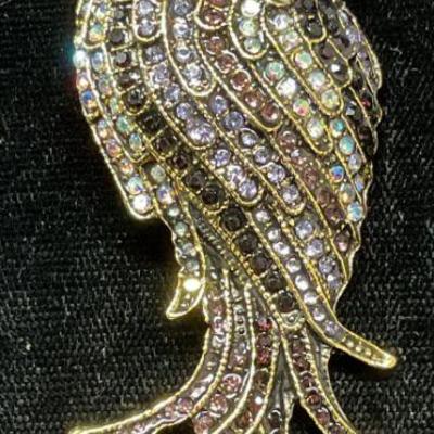 Gold Tone Crystal Bird Brooch, 3.25 In Long
