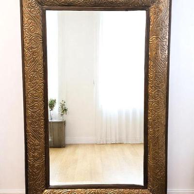 CONTEMPORARY EMBOSSED METAL BEVELED MIRROR 45"