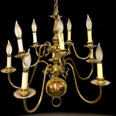 VINTAGE SOLID BRASS 10 ARM CHANDELIER