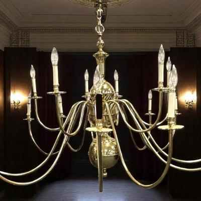 MONUMENTAL VINTAGE SOLID BRASS 18 ARM CHANDELIER