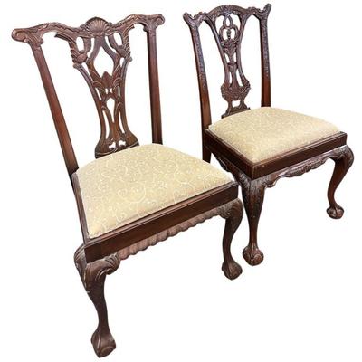 PAIR VINTAGE CHIPPENDALE STYLE BALL & CLAW CHAIRS