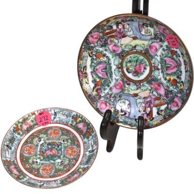 PAIR CHINESE ROSE MEDALLION SMALL PLATES/SAUCERS