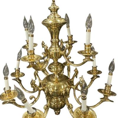 LARGE VINTAGE SOLID BRASS 12 ARM CHANDELIER