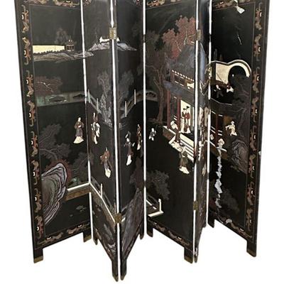 ANTIQUE 6 PANEL DOUBLE SIDED LACQUER CARVED COROMANDEL SCREEN
