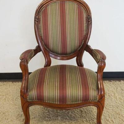 1185	VICTORIAN WALNUT FINGER CARVED UPHOLSTERED ARM CHAIR, APPROXIMATELY 24 IN X 22 IN X 40 IN H
