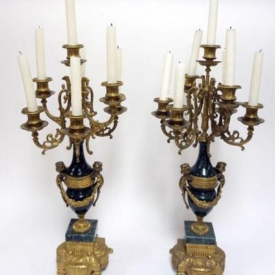 1120	PAIR OF CONTEMPORARY BRASS AND MARBLE CANDLEABRAS, EACH APPROXIMATELY 24 IN H
