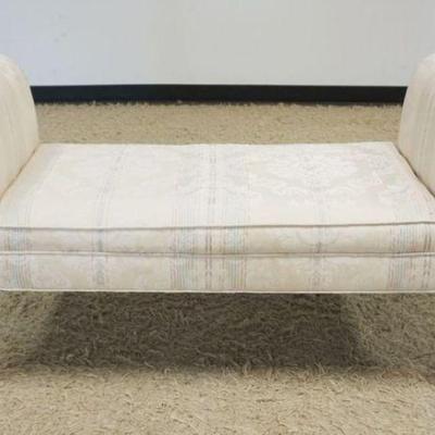 1209	UPHOLSTERED SCROLLED ARM WINDOW BENCH, SOME STAINING ON UPHOLSTERY, APPROXIMATELY 48 IN X 18 IN X 26 IN H
