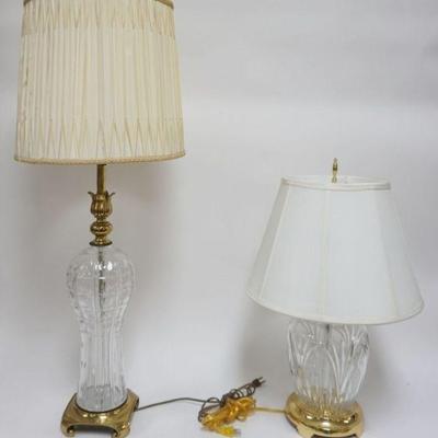 1165	2 CRYSTAL TABLE LAMPS WITH BRASS BASES, TALLEST APPROXIMATELY 37 IN H , 1 MARKED CRESENT
