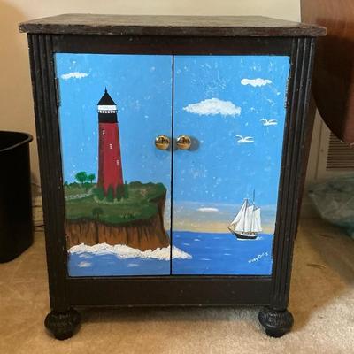 Judy Oritz Lighthouse Painted Side Cabinet