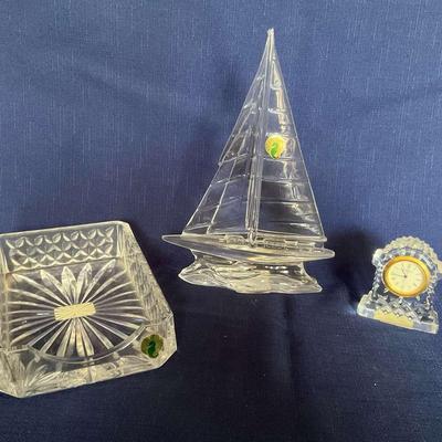 Waterford Crystal Sailboat, Letter Tray And Mini Clock