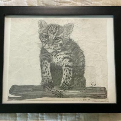 Signed Ocelot Pencil Drawing