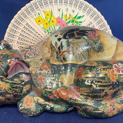 Vintage Japanese Ceramic Sleeping Cat Satsuma Moriage