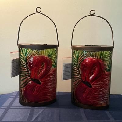 NWT Solar Flamingo Outdoor Glass Lights 15” 