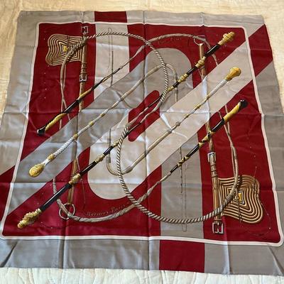 Hermes Equestrian Whip Pattern Silk Scarf