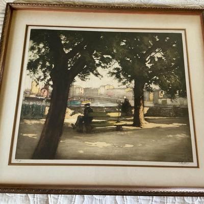 L'laller? Signed Numbered Parisian River Scene Print
