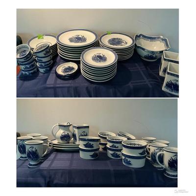 Herron And Ship Blue And White China Pieces 