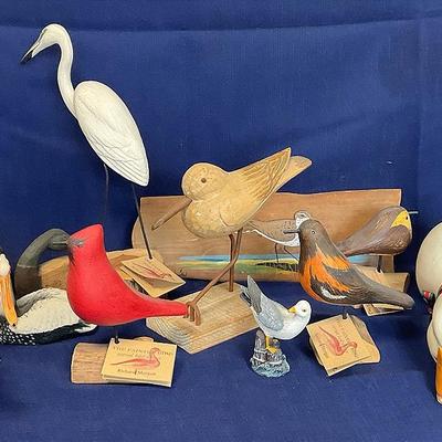 Assorted Wood Hand Carved Painted Birds Richard Morgan And Others