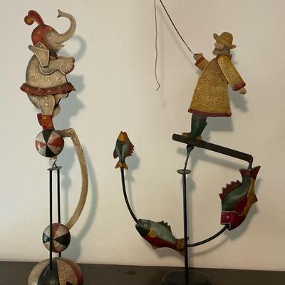 2 Balancing Statues - Fisherman, Elephant