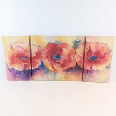Lot #146 - Three-Piece Watercolor Floral Art