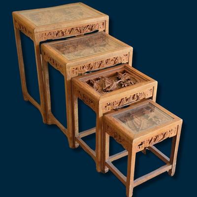 Vintage Chinese Carved Nesting Tables 
