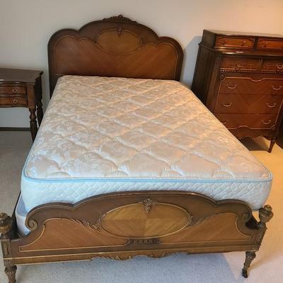 Antique bedframe with The Sleep Shop Queen mattress set