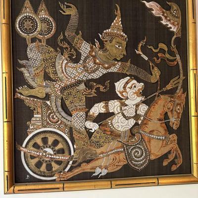 Framed Thai silk screen 