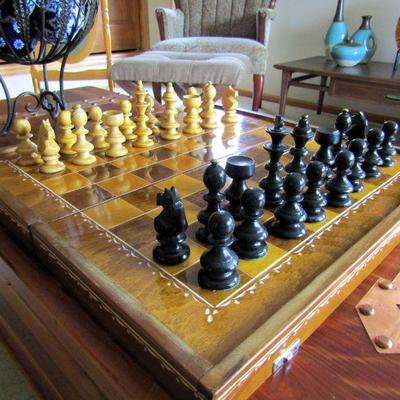 Carved wood chess set