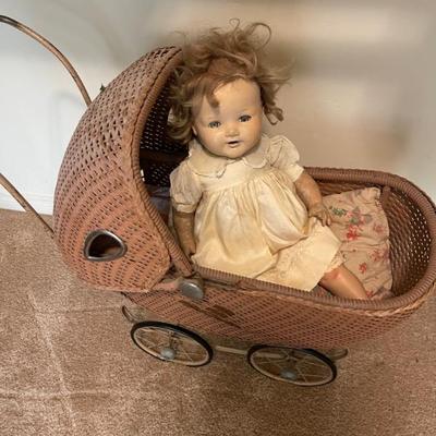 Vintage doll and stroller 