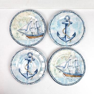 Lot #118 Vintage Nautical Theme Melamine Luncheon/Salad Plates - Set of 4