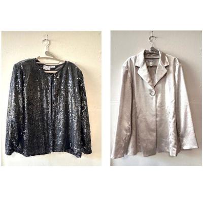 Lot #155 Vintage Stenay Black Sequin / Silk Jacket and Chicos Shiny Silver Blazer...