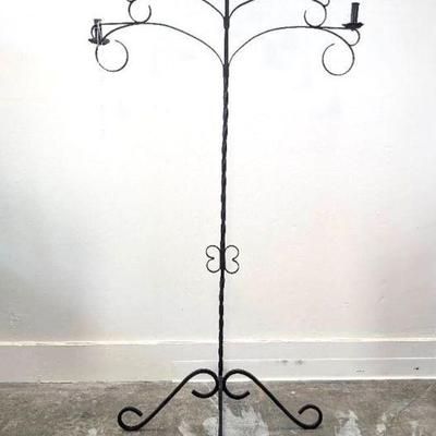 Lot #128 Vintage Black Iron Candelabra Floor Lamp