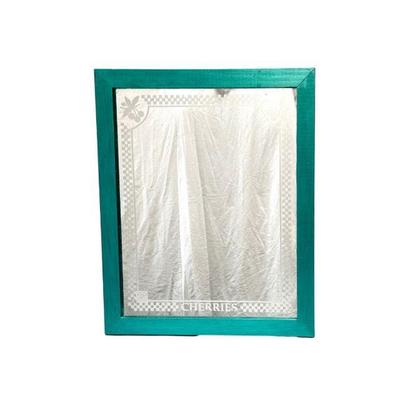 Lot #172 Vintage Mirror with stenciled checkerboard & cherries pattern, Turquoise Painted Wood Frame