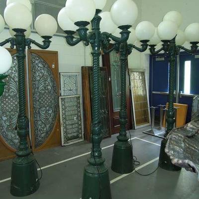 SET OF FOUR HEAVY CAST ALUMINUM OUTDOOR LAMP POSTS 96" H