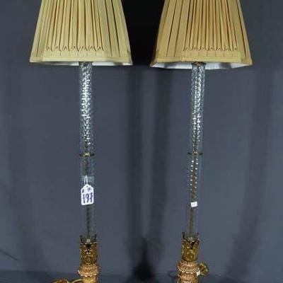 PAIR ORIGINAL JOHN RICHARD TALL CRYSTAL COLUMN LAMPS