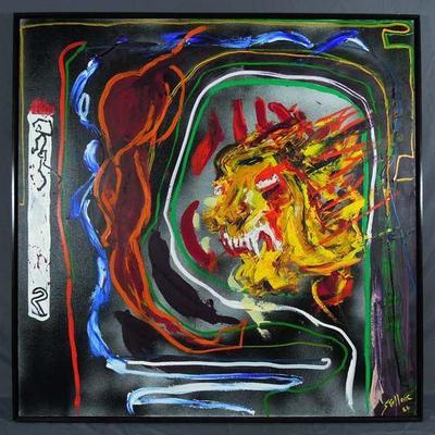 SYLVESTER STALLONE (1946-    ) AMERICAN ORIGINAL ACRYLIC "EYE OF THE TIGER"