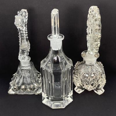 LOT 235: Three Stunning Vintage Glass / Crystal Perfume Bottles with Stoppers