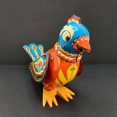 LOT 300: Vintage Toys - Tin / Metal Colorful Bird and Plastic Bird Watch