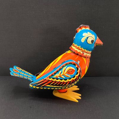 LOT 300: Vintage Toys - Tin / Metal Colorful Bird and Plastic Bird Watch